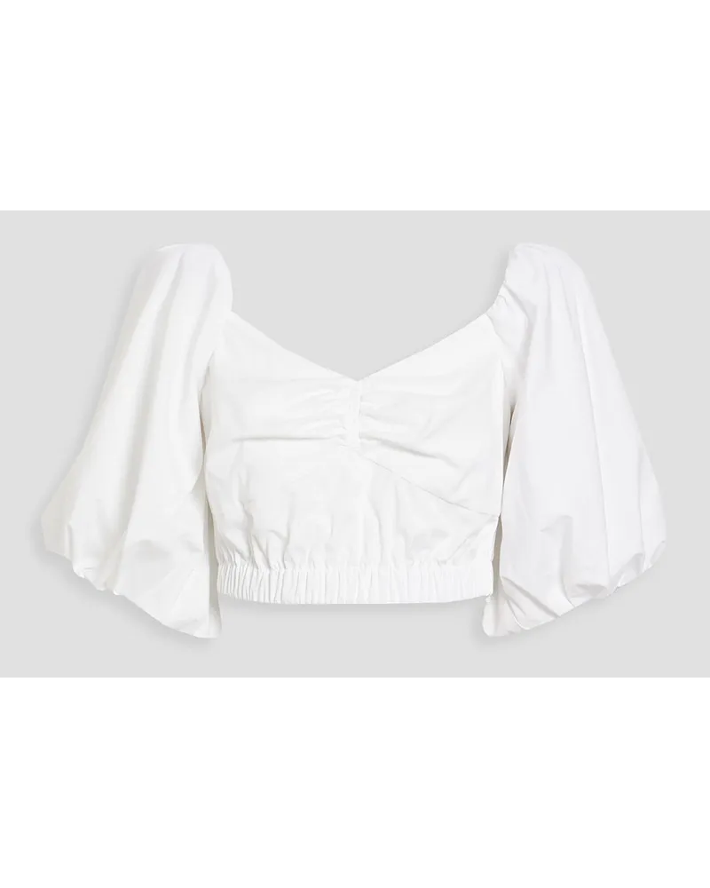 Jason Wu Cropped gathered cotton-blend poplin blouse - White White