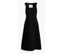 Bow-embellished wool-blend crepe midi dress - Black