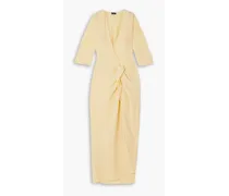 Convertible knotted crepe midi wrap dress - Yellow