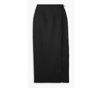 Camilla linen midi wrap skirt - Black