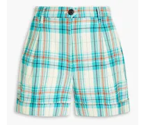 Checked cotton-blend canvas shorts - Neutral