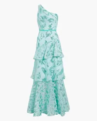 Marchesa One-shoulder tiered brocade gown - Green Green