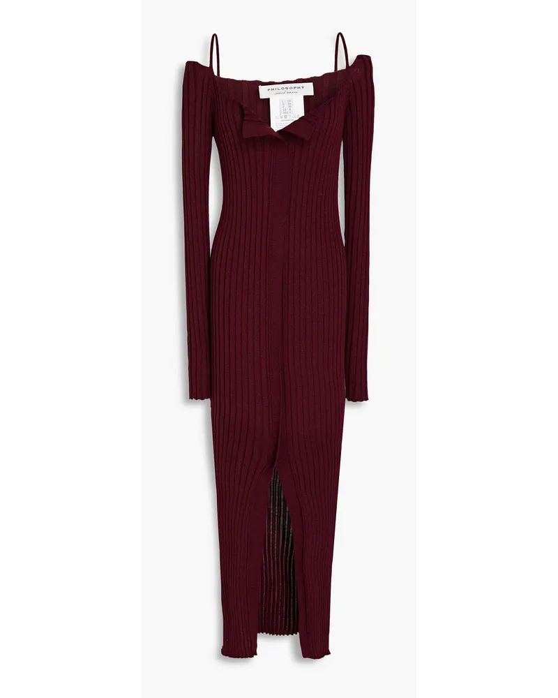 Philosophy Di Lorenzo Serafini Ribbed Lyocell and wool-blend midi dress - Burgundy Burgundy