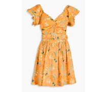 The Renata cutout floral-print linen-blend mini dress - Orange