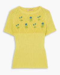 CORMIO Diamond embroidered ribbed metallic cotton-blend top - Yellow Yellow