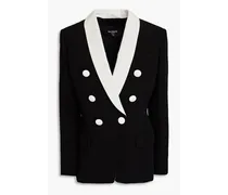 Double-breasted two-tone crepe blazer - Black