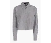Cropped striped cotton-poplin shirt - Gray