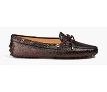 Bow-detailed metallic suede loafers - Brown