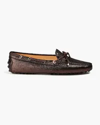 TOD'S Bow-detailed metallic suede loafers - Brown Brown