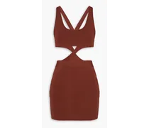 Cutout stretch-knit mini dress - Brown