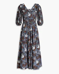 Sea Lucinda shirred printed cotton midi dress - Blue Blue