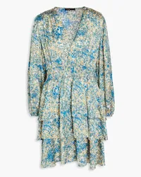 Maje Printed satin mini dress - Blue Blue