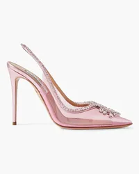 Aquazzura Seduction 105 crystal-embellished metallic leather and PVC slingback pumps - Pink Pink