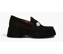 Crystal-embellished suede platform loafers - Black