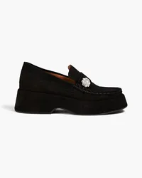 Ganni Crystal-embellished suede platform loafers - Black Black