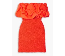 Kenza strapless ruffled cotton-poplin and popcorn jersey mini dress - Orange
