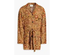 Simo printed slub linen-blend jacket - Brown