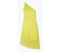 Asymmetric one-shoulder embroidered tulle dress - Yellow