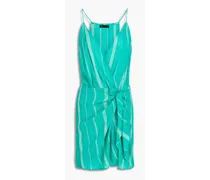 Gisa wrap-effect striped cotton-blend mini dress - Green