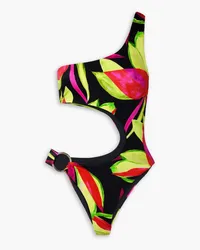 Louisa Ballou Half Moon one-shoulder cutout printed swimsuit - Green Green