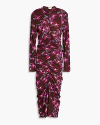 Diane von Furstenberg Paris ruched floral-print stretch-mesh midi dress - Brown Brown