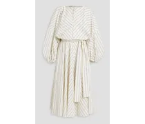 Renew belted striped cotton-poplin midi dress - White