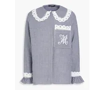 Lace-trimmed embroidered gingham cotton blouse - Blue