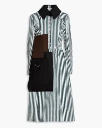 Maison Margiela Felt-paneled striped cotton-poplin midi shirt dress - Green Green