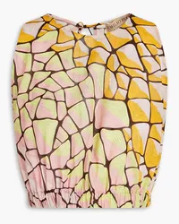 Emilio Pucci Cropped cutout printed cotton-voile top - Yellow Yellow