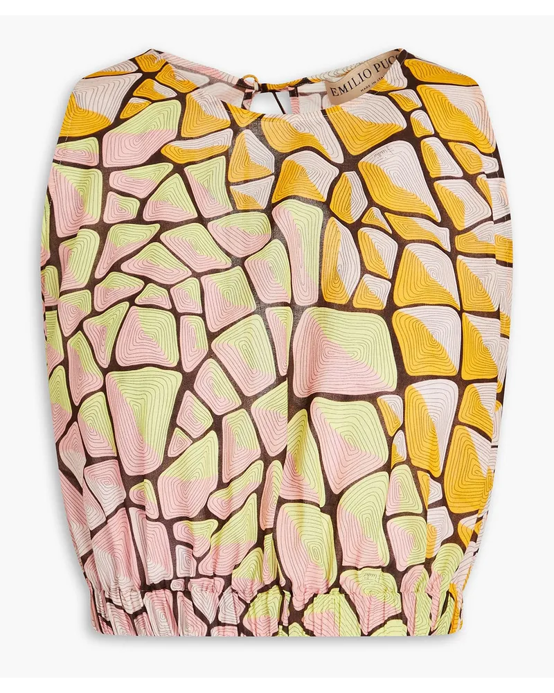 Emilio Pucci Cropped cutout printed cotton-voile top - Yellow Yellow