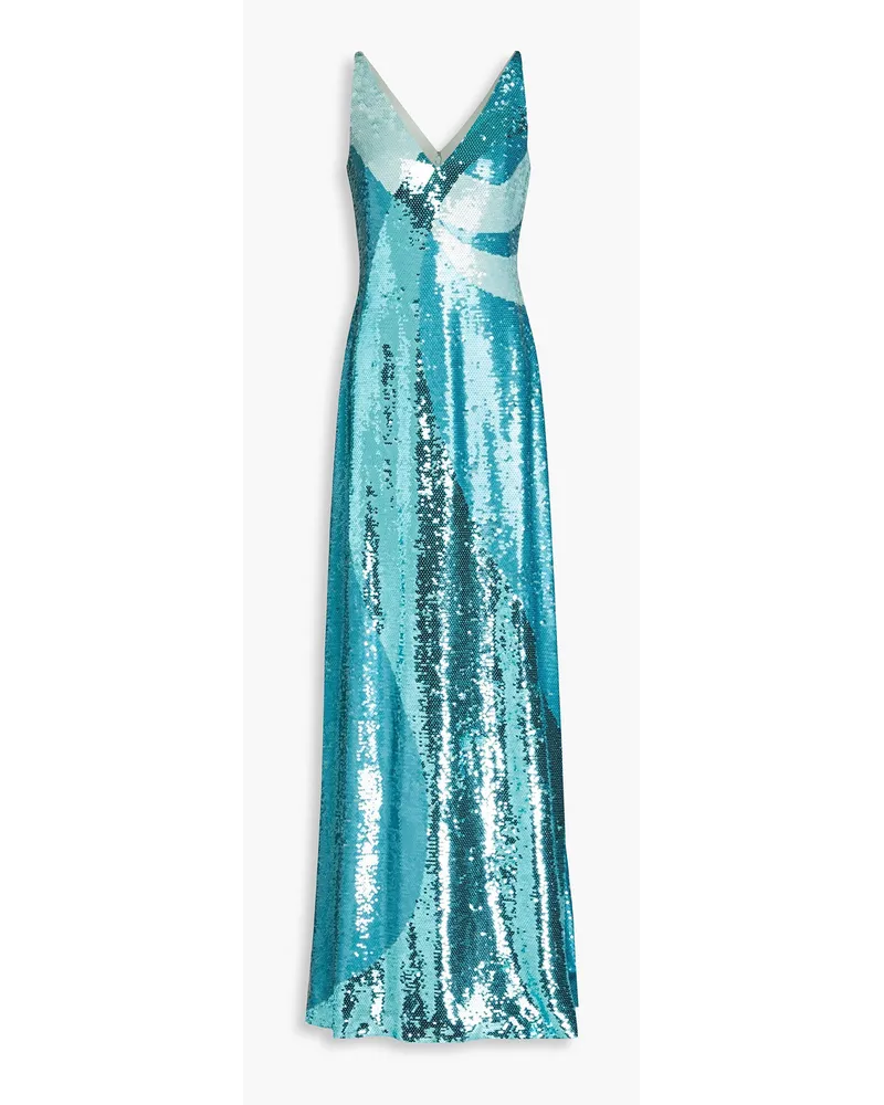 Sequined silk-georgette gown - Blue