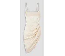 La Saudade Brodée asymmetric lace-trimmed draped satin mini dress - White