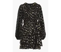 Polka-dot metallic fil coupé silk-blend mini dress - Black