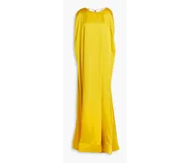 Parvina cape-effect draped silk-satin gown - Yellow