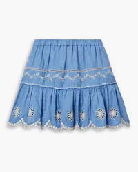 LoveShackFancy Cava tiered broderie anglaise cotton and linen-blend mini skirt - Blue Blue