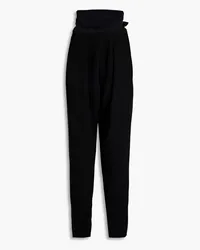 Magda Butrym Silk-trimmed pleated wool-blend tapered pants - Black Black