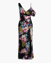 NICHOLAS Finley draped floral-print satin-crepe midi dress - Black Black