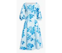 Gabby pleated floral-print faille midi dress - Blue