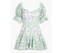 Broderie anglaise cotton-blend mini dress - Green