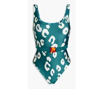 Belted leopard-print swimsuit - Blue