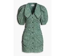 Ruched cloqué-organza mini dress - Green