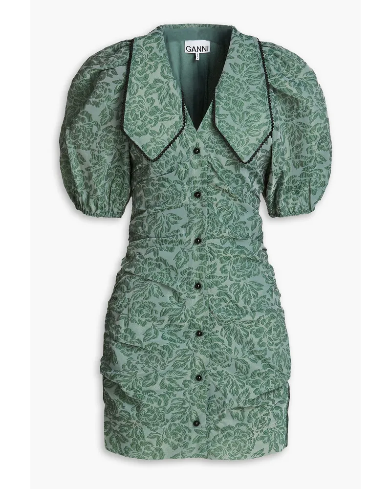 Ruched cloqué-organza mini dress - Green