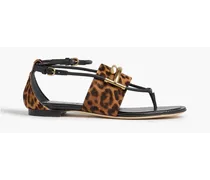 Leather-trimmed leopard-print calf hair sandals - Animal print