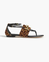 TOD'S Leather-trimmed leopard-print calf hair sandals - Animal print Animal