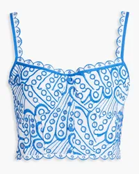 Charo Ruiz Tessa cropped broderie anglaise cotton-blend top - Blue Blue