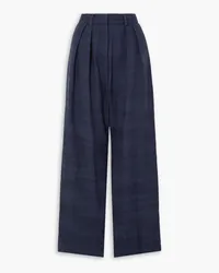 STAUD Luisa pleated cotton-blend wide-leg pants - Blue Blue