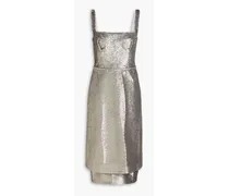 Layered sequined mesh midi dress - Metallic