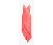 Asymmetric silk-satin maxi wrap dress - Orange