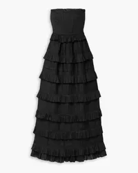 DÔEN Operetta strapless ruffled tiered ramie-voile maxi dress - Black Black