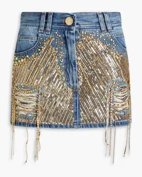 Balmain Embellished faded denim mini skirt - Blue Blue